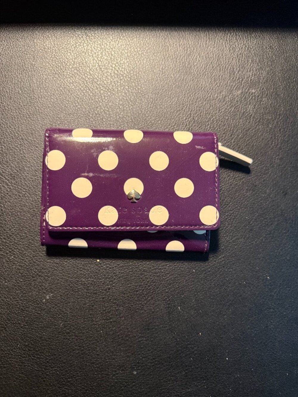 kate spade Patent Leather Purple and White Polka Dot Wallet with Keyring